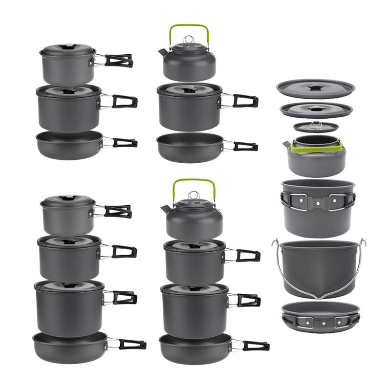 5-7 person camping cookware with kettle