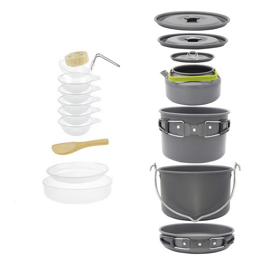 5-7 person camping cookware with kettle