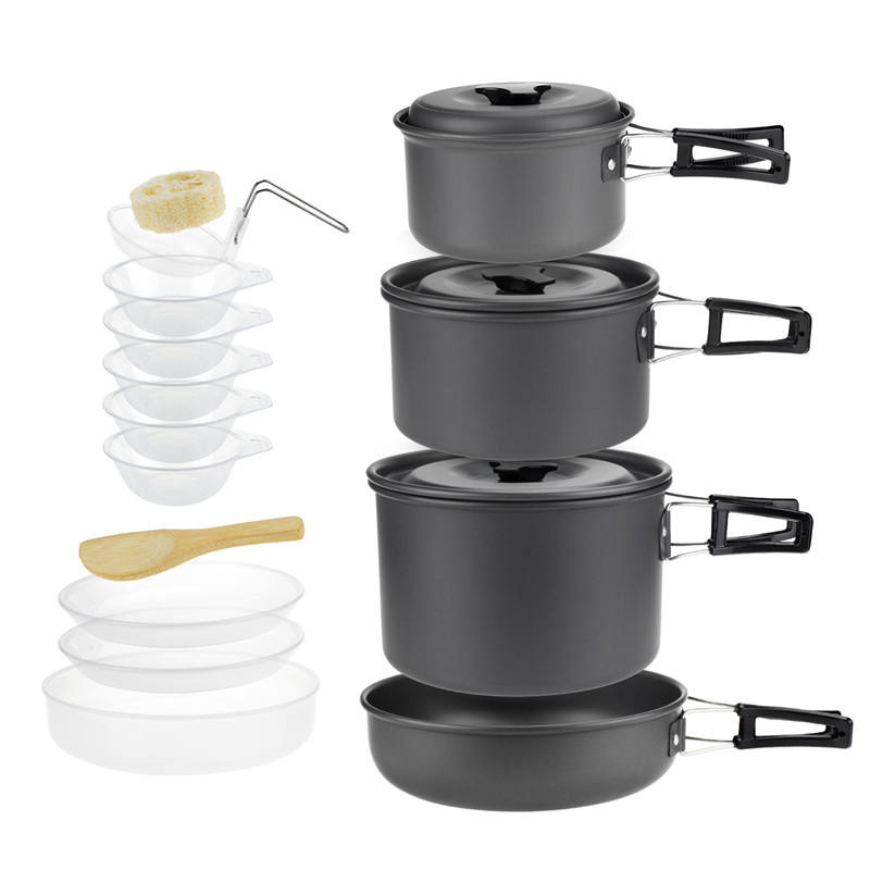 5-7 person camping cookware with kettle