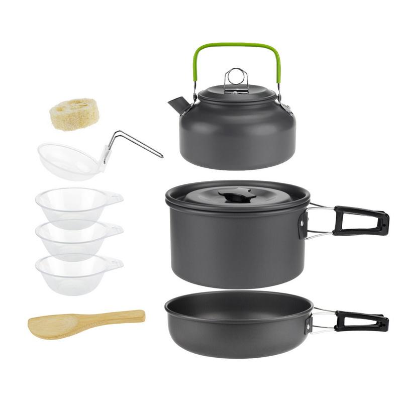 2-3 person camping cookware with kettle