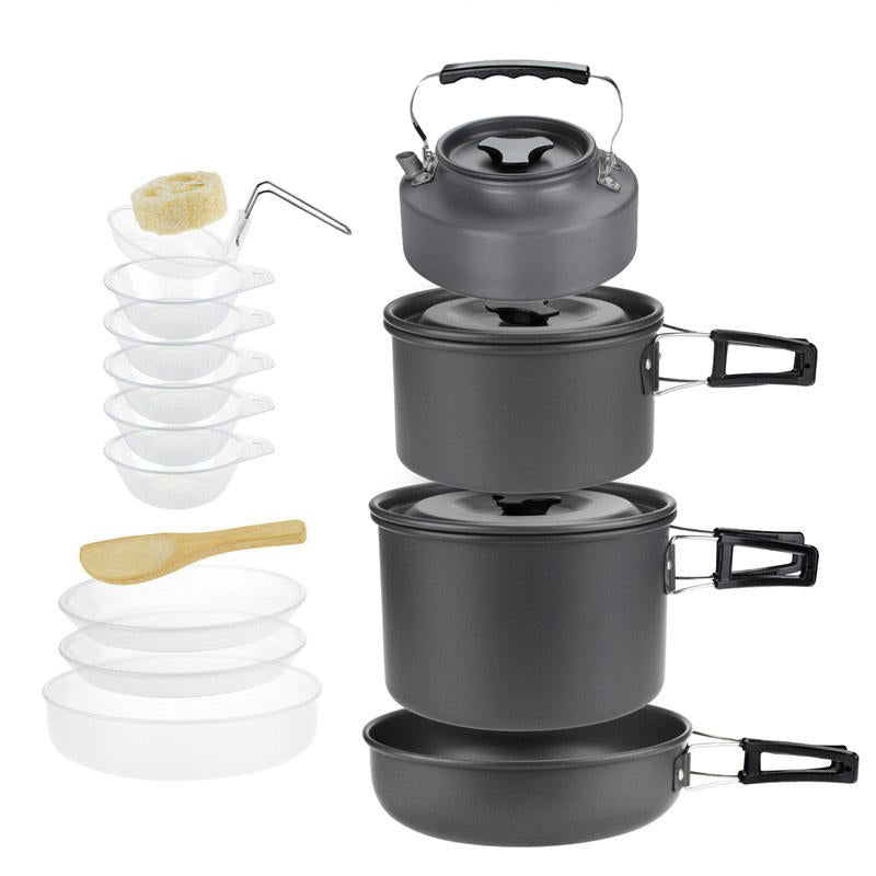 5-7 person camping cookware with kettle