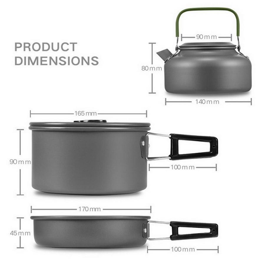 2-3 person camping cookware with kettle